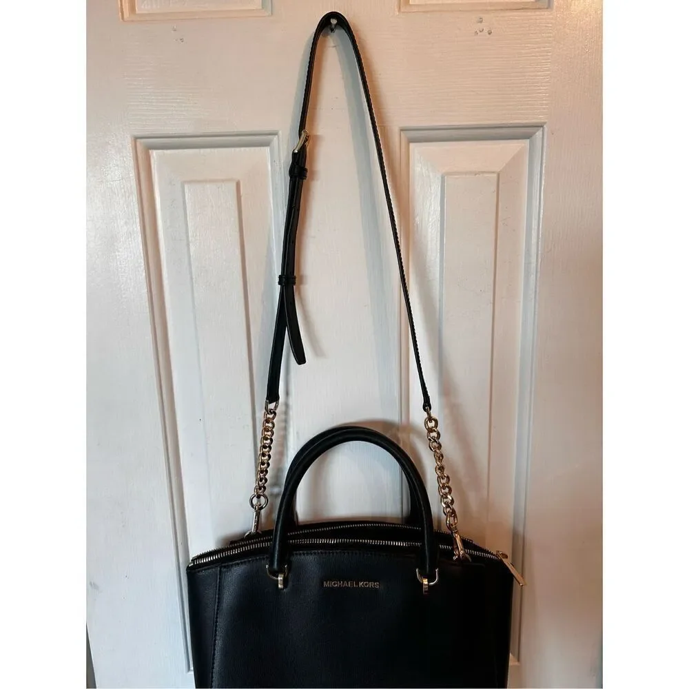 Michael Kors Ellis Satchel Leather Black Crossbody Belt